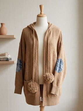 🏛️✨ POL "Art-to-Wear" Chunky Knit Hoodie | Camel